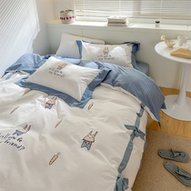 The shopkeeper recommends cotton yarn-dyed water-washed cotton parent-child bedding kit for children's three-piece set of single and double high-density bed hats.