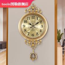 European pure copper wall clock living room home fashion atmospheric clock hanging wall light luxury modern hanging watch luxury simple clock