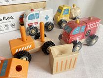 Export solid wood interspersed with matching puzzles to build engineering vehicle Foreign Trade original single tail goods puzzle early education childrens toys