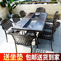 Outdoor table and chairs Smoke-free charcoal electric oven Barbecue Grill Combined Cast Aluminum Patio Outdoor Iron Art Home Barbecue Table