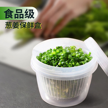 A fresh-keeping box with scallion garlic ginger and water with scallions garlic ginger and water fresh-keeping boxes