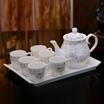 Household ceramic tea set teapot tea cup set living room simple tea drinking water ceramic cup bubble teapot 6 cups water set