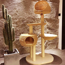 Cat Climbing Rattan Cat Nest Solid Wood Cat Tree One Cat House House Villa Cat Toy Jumping Platform Summer Cat Furniture