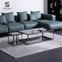 Steerland Italian Minimal Tea Table Modern Simple Rectangular Small Household Tempered Glass Tea Table Combination