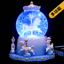 Trojan unicorn rotating snow Music Music Music Box transparent color lamp crystal ball to send girls holiday children gifts