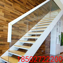  Wuhan steel and wood double beam stairs household Nordic style simple indoor ladder glass clamp fixed clamp guardrail solid wood handrail