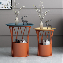 Modern light luxury sofa side few creative magazine storage rack Nordic round iron corner few simple storage coffee table