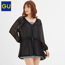 GU Extremely Excellent Women's Lightweight Pleated Long Shirt 2020 Summer New Tulle Feel Light Mature Chiffon Shirt 322693