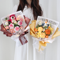 Knitted Bouquet Simulation Gross Line Flowers Finished Hand Touted Handmade Weave Creative Birthday Gift Women Doll Valentines Day