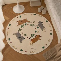 Original Year of the Rabbit Retro Girl Round Carpet Cloakroom Floor Mat Childrens Room Bedroom Bedside Blanket Dressing Chair Mat