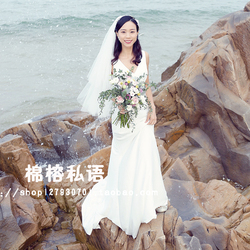 2018新款缎面显瘦公主拖尾轻婚纱礼服森系简约旅拍女出门白婚纱夏
女婚纱
