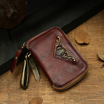 Handmade Bull Leather Men Genuine Leather Key Bag Personality Tide Card Retro Zero Wallet Carpack Car Key Bag Zipper Bag
