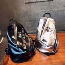 Hong Kong Tidal Card Genuine Leather Double Shoulder Bag Women 100 Hitch Fashion Personality Casual Backpack Large Capacity Silver Travel Bag