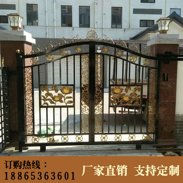 小区大气铁艺大门欧式庭院入户门安全防盗双开铁门别墅复古对开门
