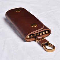 Pure handmade car genuine leather key bag large capacity retro headlayer Bull Leather Lock Spoon Bag for male and female waist hanging