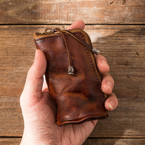 Genuine leather retro handmade key bag Male head Planted With Cow Leather Car Waist Hang Lock Spoon Bag Personality Small zero wallet woman
