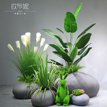 FRP flower Ware floor shopping mall stone flower pot flower pot green plant Reed bonsai decoration flower box large ornaments