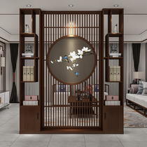 New Chinese solid wood partition cabinet Shoe cabinet Chinese home screen Living room TV light luxury entrance cabinet flowers and birds