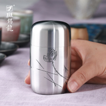 Spotted tin dragon portable tin pot small pure tin tea pot Portable travel sealed tea storage pot packaging box Handmade tin device