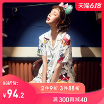 Summer Korean cartoon cute print student ice silk pajamas women's summer thin short sleeve home suit