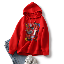 Spring 2020 new q-shell Korean version loose air layer ins trend lazy wind letter cartoon hooded women