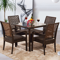  Outdoor courtyard tables and chairs Leisure outdoor open-air balcony Garden sun room waterproof sunscreen rattan tables and chairs five-piece set