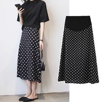  Pregnant womens skirt Summer thin mid-length belly-supporting skirt Korean chiffon a-line polka dot long skirt large summer dress