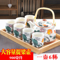 Large girder pot tea set home hotel restaurant ceramic retro blue and white teapot tea cup complete set with tray