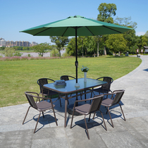 Outdoor table and chairs with umbrella combined patio open air balcony rattan chairs casual outdoor iron art waterproof sunscreen table and chairs