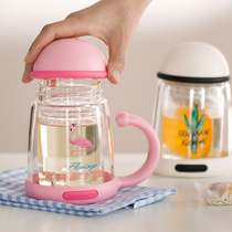 Cup bear handle double-layer heat-resistant glass female flower tea cup filter office portable creative cute water cup