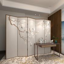 Modern Chinese solid wood decorative screen partition Entrance living room Health hall Tea room occlusion foldable mobile flowers and birds
