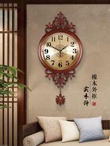 New Chinese solid wood hanging bell living room home fashion atmosphere creative retro clock hanging wall hanging watch Chinese wind watches
