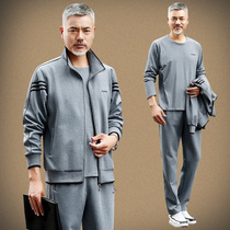 Middle aged and old age sports suit men's coat spring and autumn casual clothes dad middle age clothes spring large three piece set