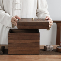 Full mortise and mortise black walnut solid wood white tea Puer tea stack storage box Tea pot Tea storage box Cake pot with multi-layer moisture-proof