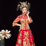 Xiuhe clothing 2020 new wedding female autumn and winter dragon and phoenix gown bride looks thin wedding dress Xiuhe Chinese dress show kimono
