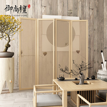 New Chinese style screen partition Living room entrance fabric translucent folding solid wood office bedroom Modern simple folding screen
