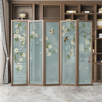 New Chinese screen partition living room folding mobile porch fabric transparent folding screen solid wood modern simple office