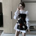 实拍#Early autumn women's light mature style suit design niche puff sleeve white shirt top dress