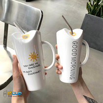 Simple cute creative large capacity mug men and women office home drinking cup with straw ceramic cup