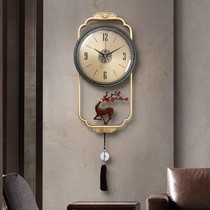 New Chinese light luxury wall clock living room home fashion modern personality clock clock Wall atmospheric pure copper quartz clock
