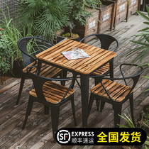 American Iron Art Casual Open-air Courtyard Garden Cafe Milk Tea Shop Outdoor Balcony Embalming Wooden Dining Table And Chairs Combination