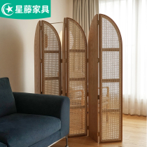 Screen partition living room rattan folding screen solid wood simple bedroom block home stay Japanese entrance seat screen folding movement