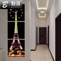 Modern living room decorative painting vertical frameless painting clock Corridor aisle entrance mural triple hanging painting art wall clock