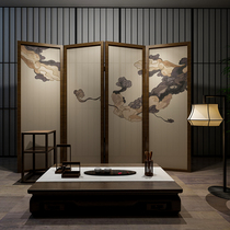 New Chinese screen partition living room folding mobile solid wood folding screen hotel entrance Chinese medicine office Zen auspicious clouds