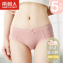 Antarctica panties, women's pure cotton, antibacterial, no trace, belly closing, middle and low waist, lace, girl's birthday student's triangle shorts