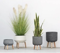 Nordic wind landing imitation stone simple cement flowerpot with wooden foot dragon tree lemon tree Tiger Piran leaf Banyan flower pot