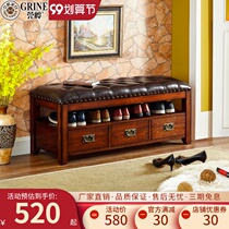 Guanling American shoe stool shoe cabinet solid wood European shoe stool shoe cabinet leather storage bed tail stool door shoe rack G