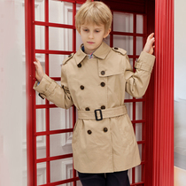 Boys windbreaker coat spring and autumn 2021 New Tide long childrens foreign style Korean version of the British middle and big children Leisure