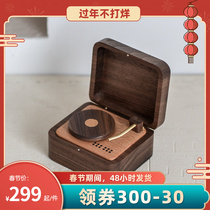Crop ZOWOO music box lettering birthday wedding anniversary solid wood retro vinyl player music box gift
