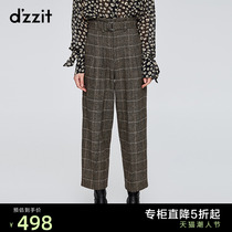 dzzit 2019 winter counter new khaki wool thin plaid high-waist pants women 3G4Q4143N